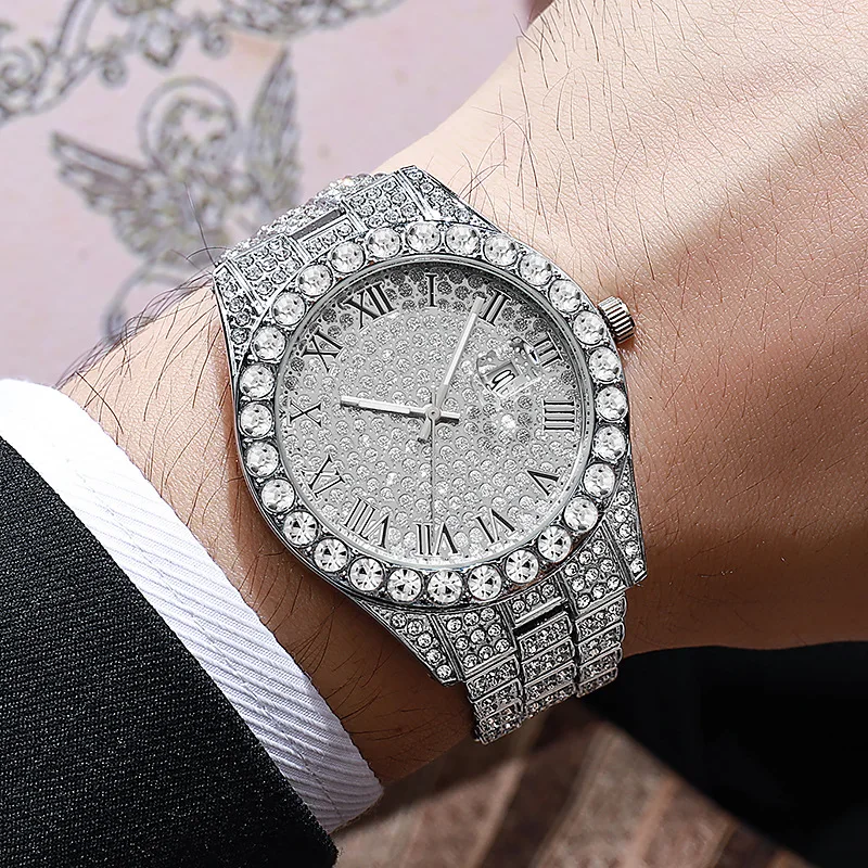 New Iced Out Watches for Men Luxury Diamond Watch Men Calendar Quartz Wristwatches Male Clock Relogio Masculino Drop Shipping