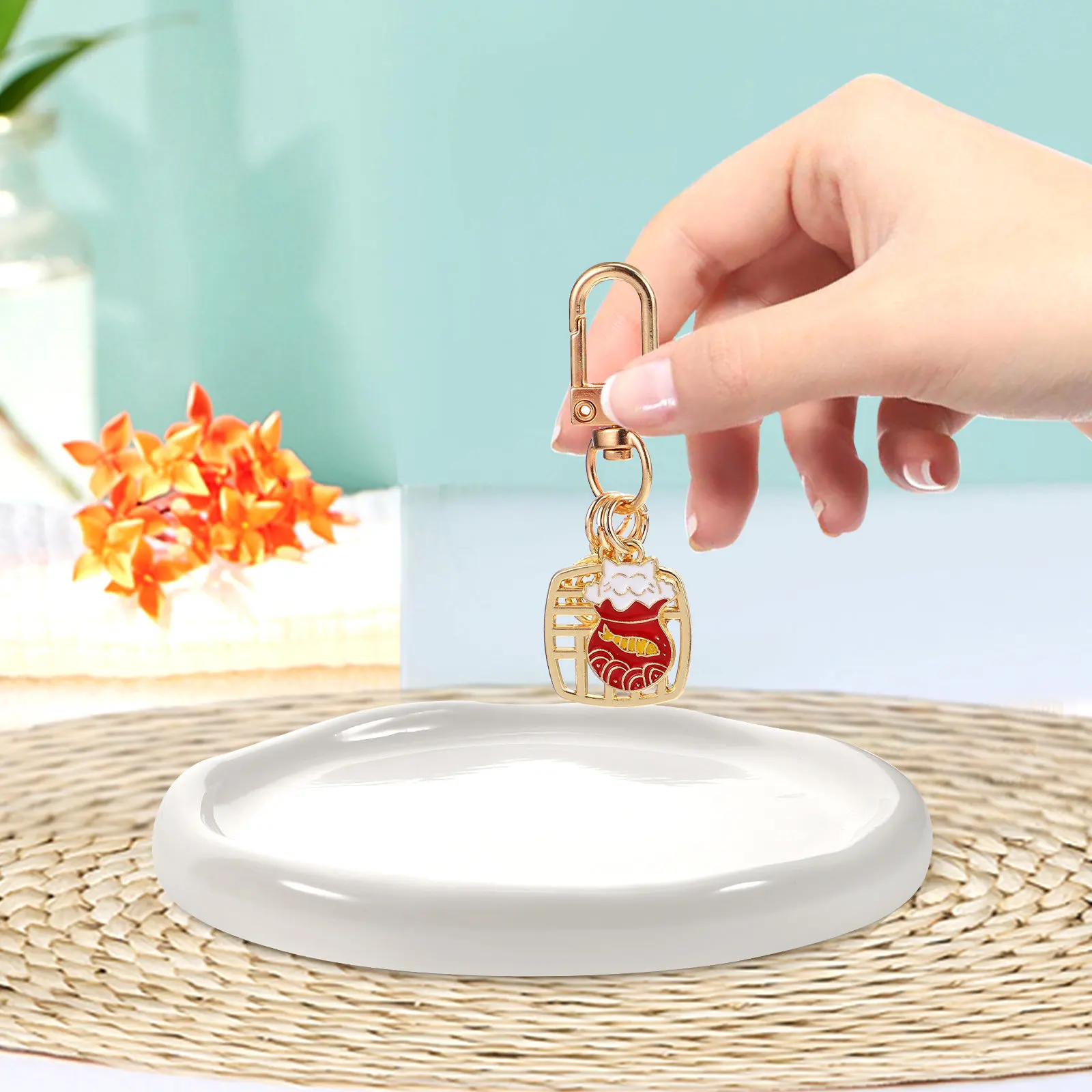 

Ceramic Ring Holder Jewelry Tray Organizer Multi-Functional Trinket Dish for Rings Earrings Lipstick Desktop Decor Home Bedroom