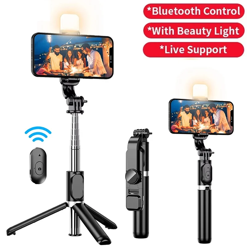 Wireless Bluetooth Selfie Stick Tripod Stand With LED Fill Light Foldable Tripod For iPhone Phone Live Streaming Remote Control