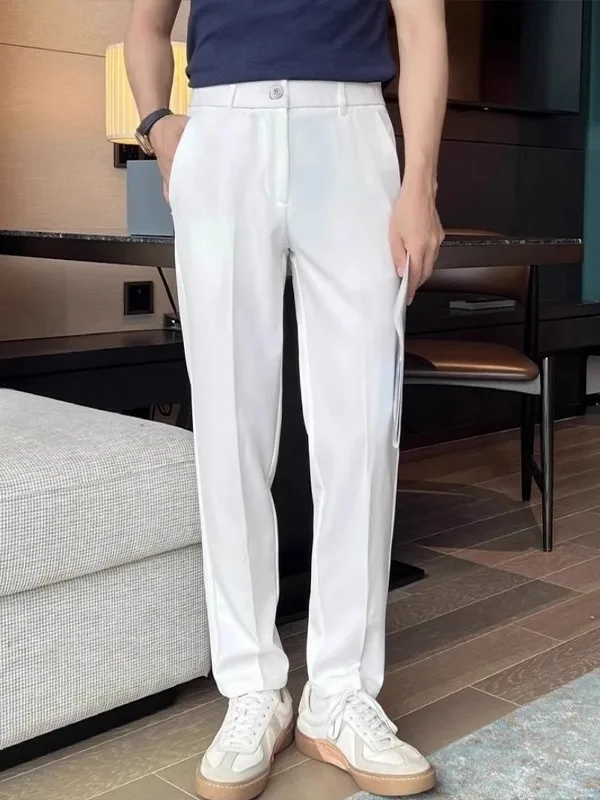 

Early Autumn Naples White Suit Pants Men's Loose Straight Leg Casual Trousers Drapey Feel Straight Cut Long Pants for Men