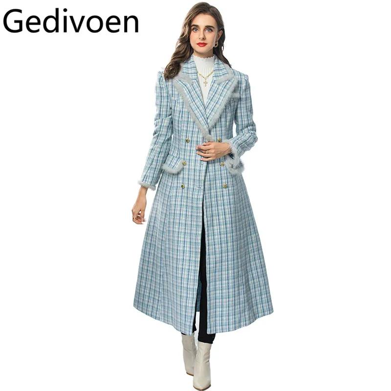 

Gedivoen Autumn/Winter New Style Streetwear Designer Coat Women Sky Blue/Pink Notched Double-Breasted Pocket S-4XL Long Overcoat