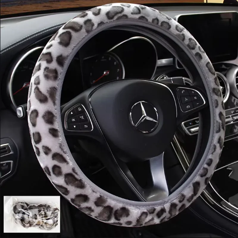 PKQ Universal Steering-wheel Plush Leopard Car Steering Wheel Covers Winter fur Warm and soft Car Interior Accessories