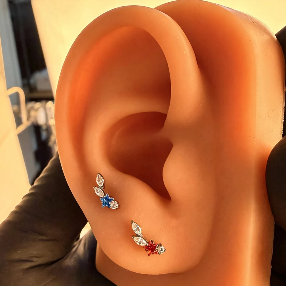 ASTM F136 Titanium Star Horse Eye Zirconia Lip Piercing Internal Thread Labret Tragus Helix Cartilage Nose Jewelry Earrings Hot
