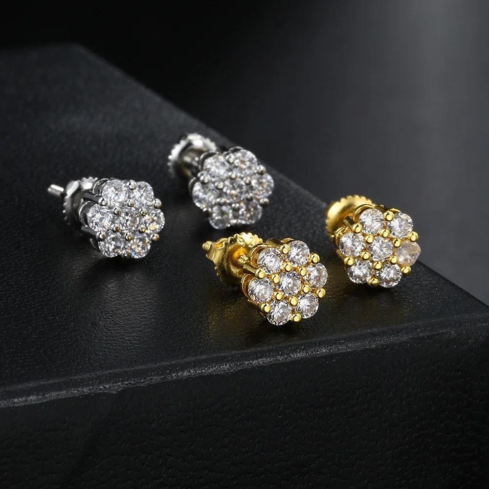 Hippie Iced Out Zirconia Earrings Gold Color Hip Hop Screw Ear Stud For Women Men Punk Hip Hop Jewelry Gifts Wholesale OHE175