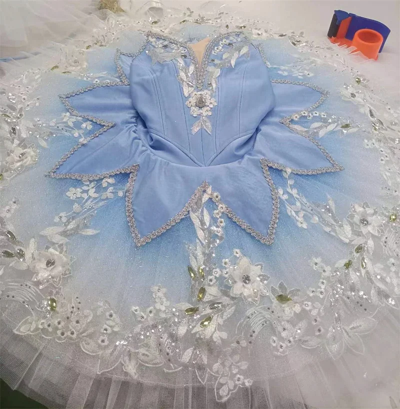 New Coming Custom Size Kids Girls Adult Competition Wear Ombre Light Blue Ballet Tutu Professional