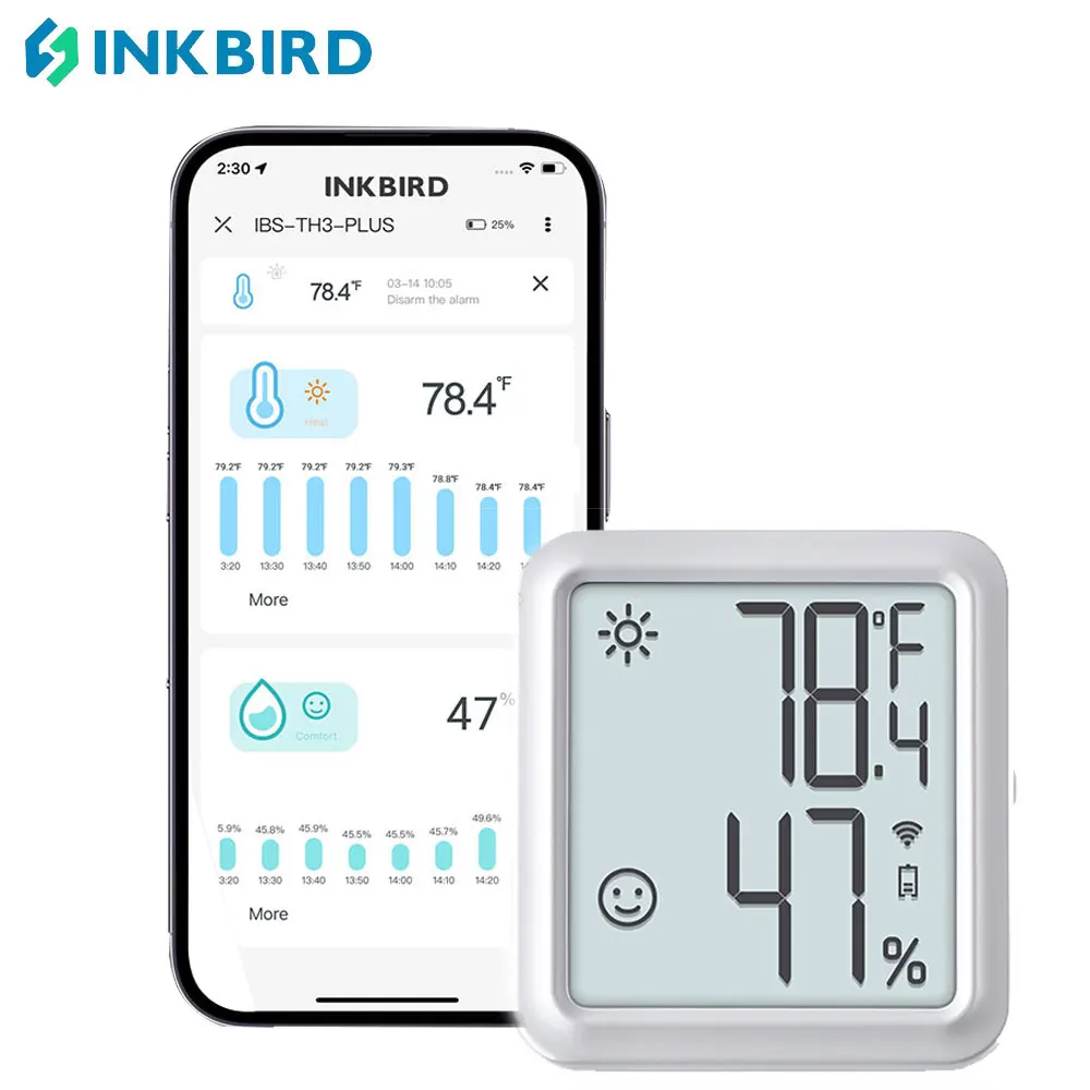 termometro de exibicao digital higrometro wi fi remoto temperatura sensor de umidade para quarto escritorio adega inkbird ibs th3 plus 01