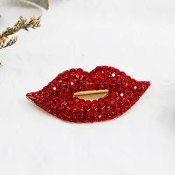 Fashion Sexy Lady Red Lips Rhinestone Brooches For Women Creative Crystal Shining Luxury Brooch Pins Wedding Party Jewelry Gifts