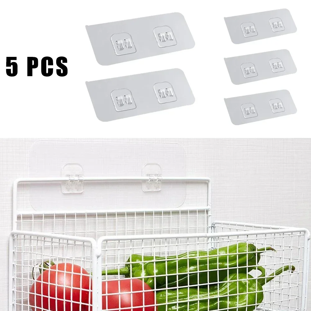 5pcs Transparent  Bathroom Wall Hook Shelf Sticker For Wall Rack Waterproof Kitchen Sticking Hanger Transparent Adhesive Hook