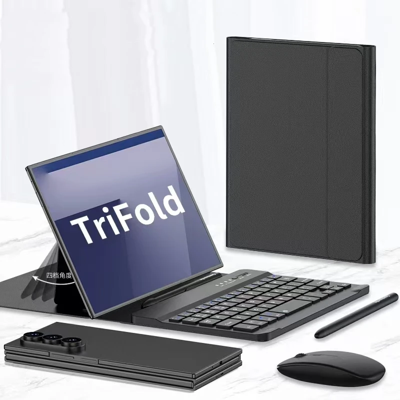 

Wireless Keyboard and Mouse Case For Samsung Galaxy Z TriFold Magnetic Folding Flip Leather Keyboard Cover With Pen