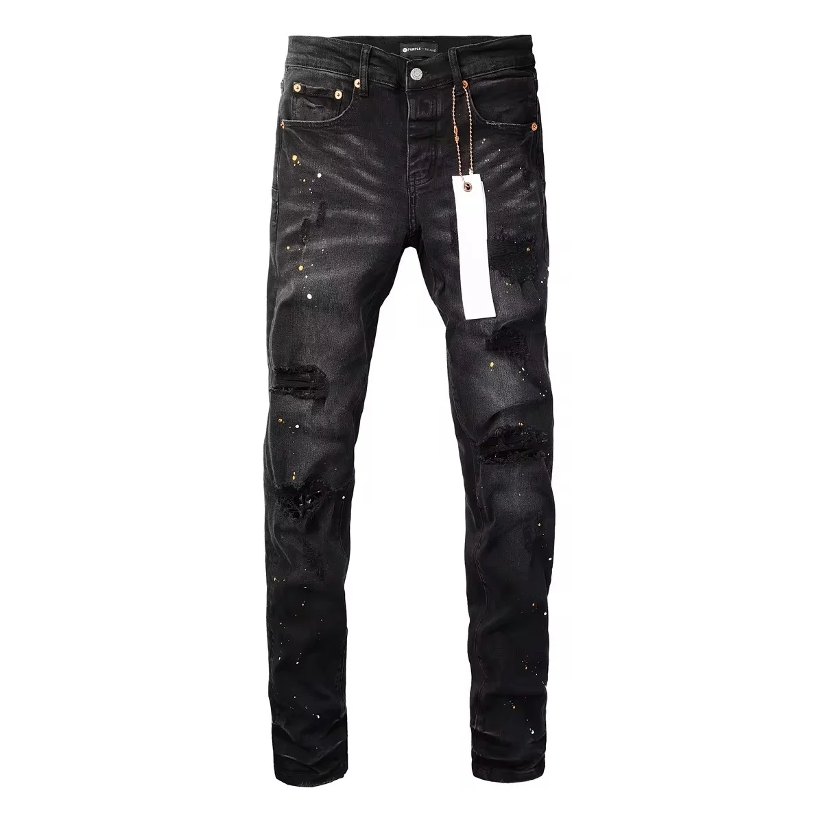 New Luxury High quality Purples Jeans Men High Street Black brands Paint Dot Knife Cut Hole Repair Low Rise Skinny Denim Pants