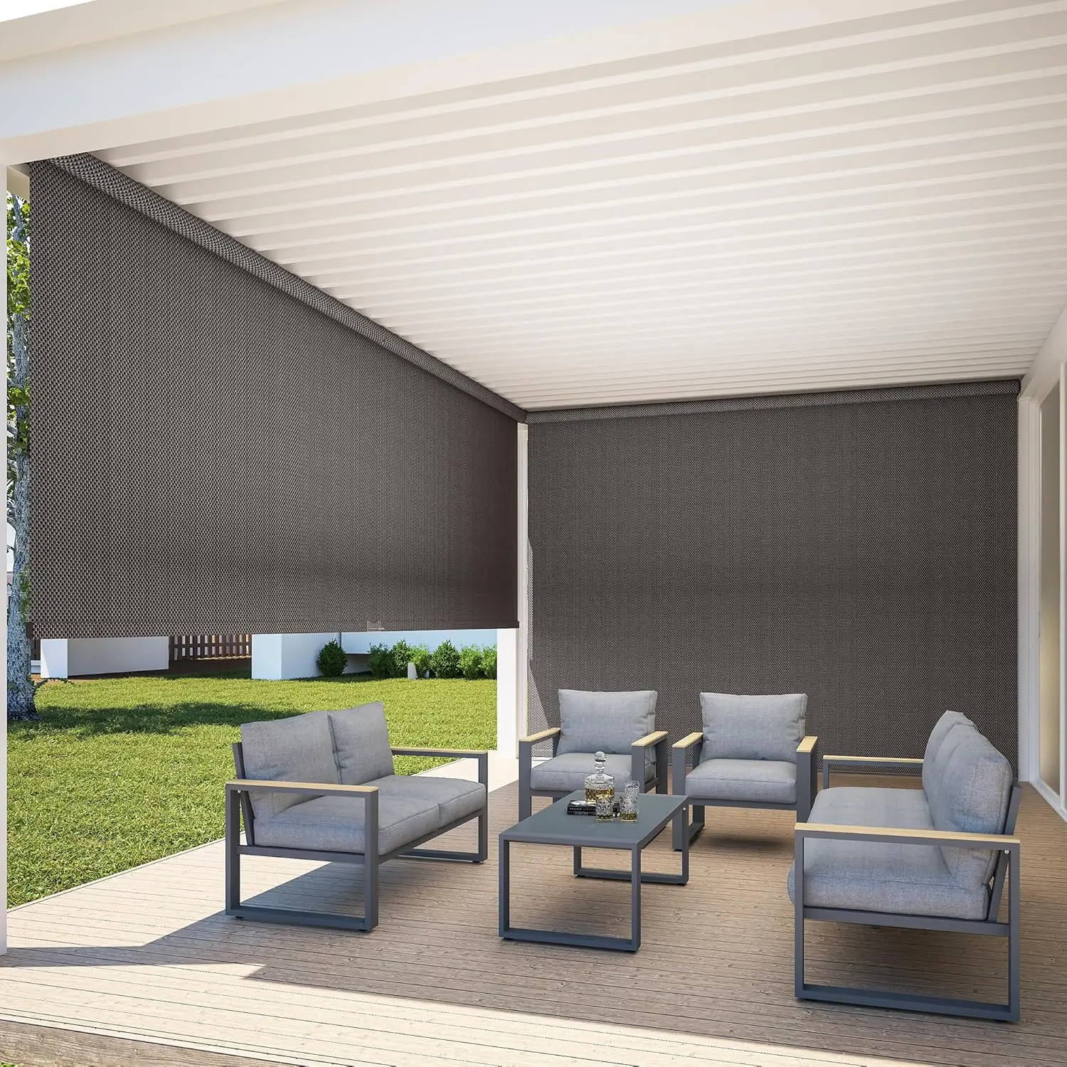 

Outdoor Roller Shade 6'W x 6'H, No Crank Operation, 420GSM, 95% UV Protection, Brown Patio Blind