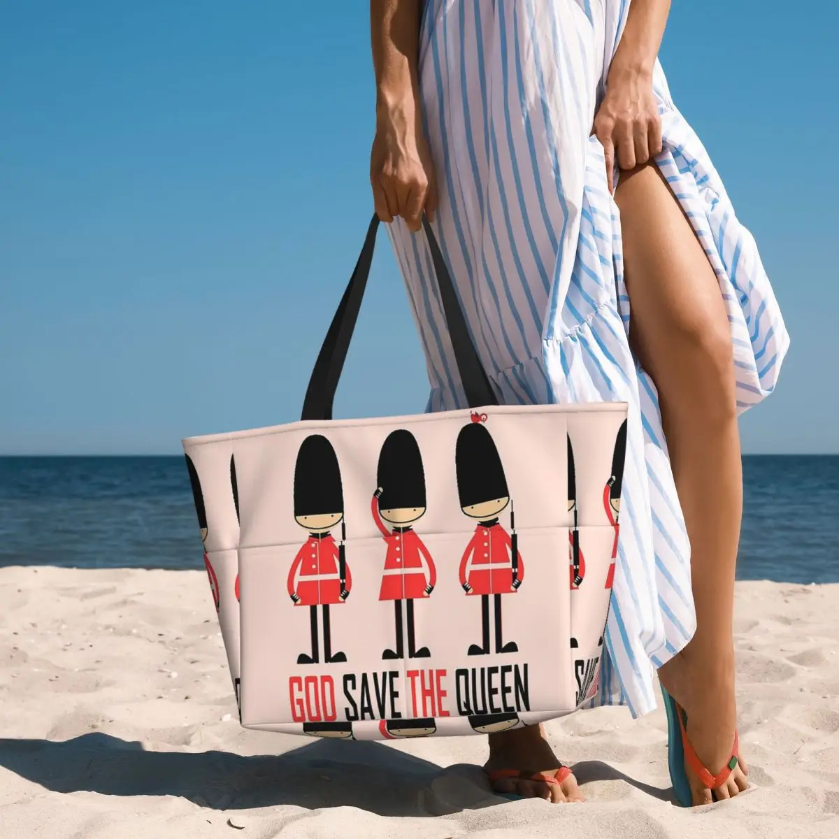 

London Queen Guard United Kingdom Soldier Retro British Souvenir UK Beach Tote Bag Large Tote Bag Women Travel Bag Fitness bag