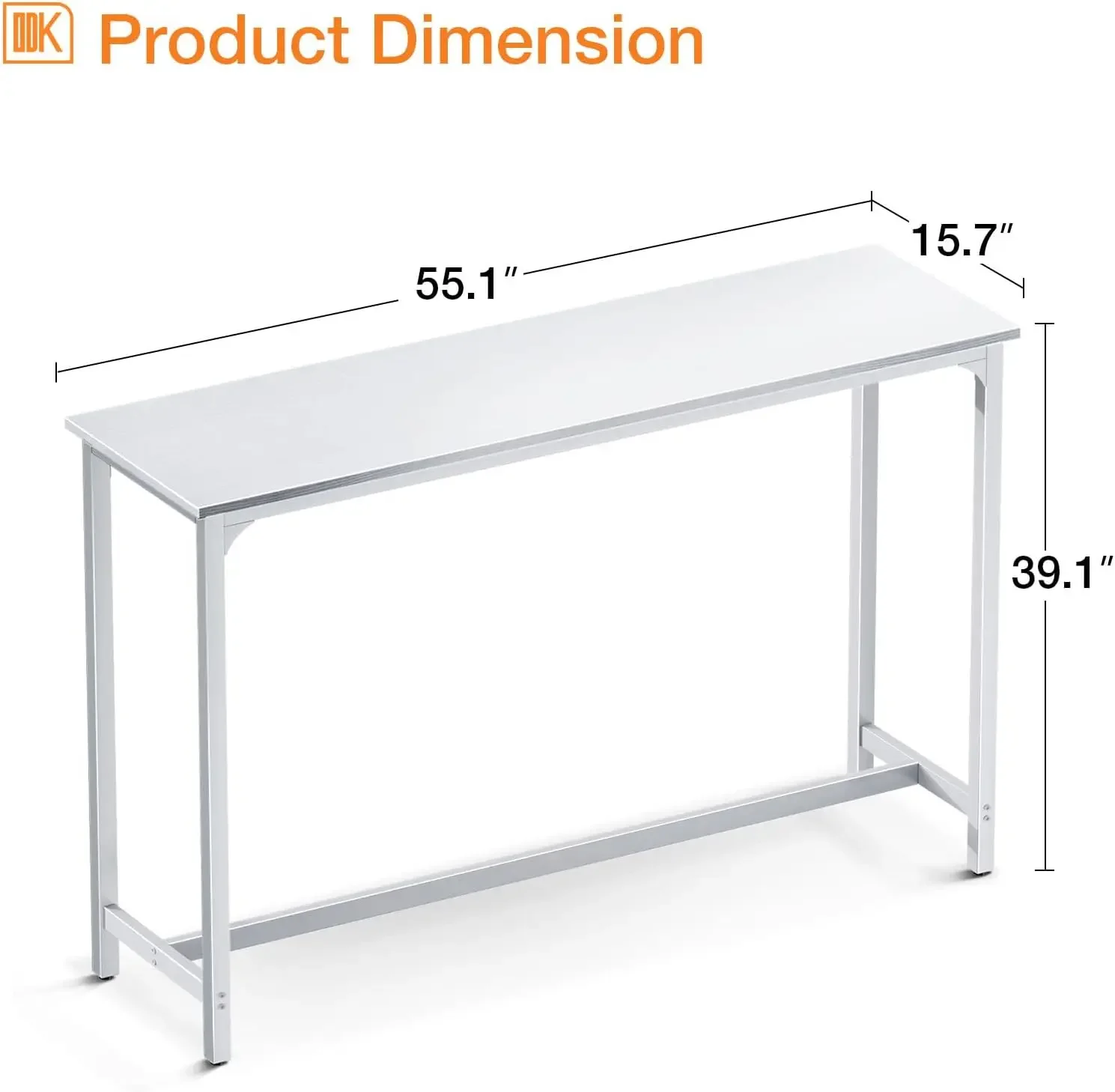 Bar altura Pub mesa, mesas de jantar balcão, pernas resistentes, top fácil de limpar, uso interno branco, 55"