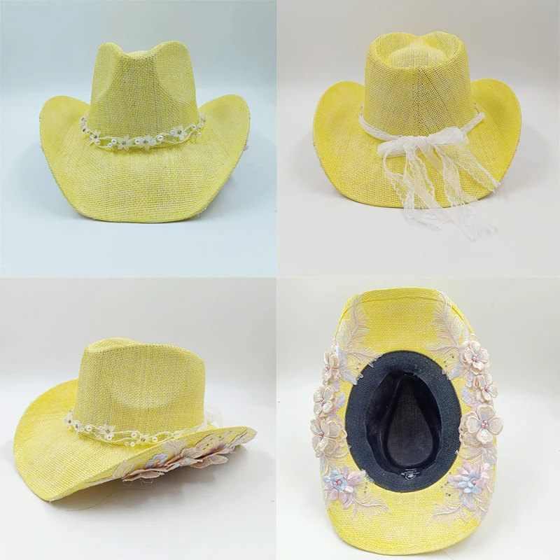 

Ковбойская соломенная шляпа в стиле вестерн, женская красочная ручная роспись, наклейка с аэрозольной краской, элегантная джазовая шляпа в стиле ретро, шляпа с широкими полями, вечерние ковбойские шляпы