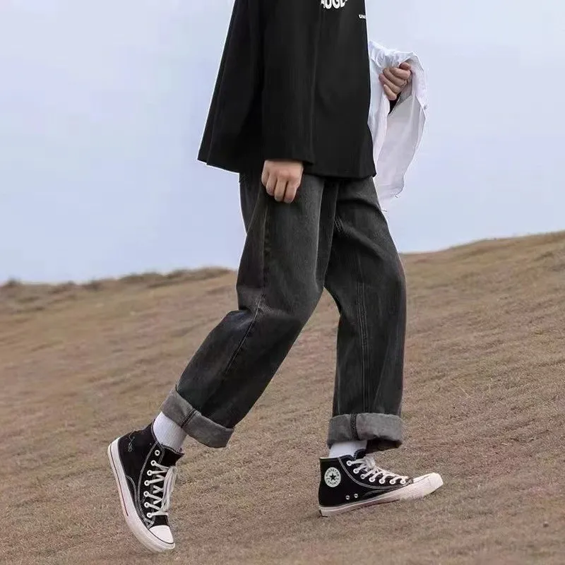 Pure Bla taille haute jambe droite coupe ajustée hommes jean taille moyenne coton décontracté pantalons longs américain Sle Streetwear