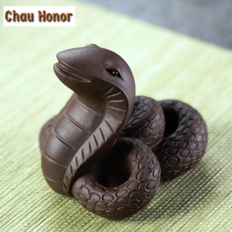 Chinese Zodiac Snake Purple Clay Tea Pet Handmade Cobra Statue Ornaments Tea Figurine Sculpture Animal Decoration Tea Set Crafts