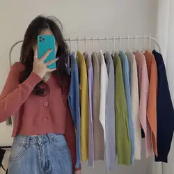 Thin Knitted Cardigan Summer Sweet Casual Women's Clothing Trend 2024 Basic Korean Long Sleeved Sweater Macaron Solid All-match
