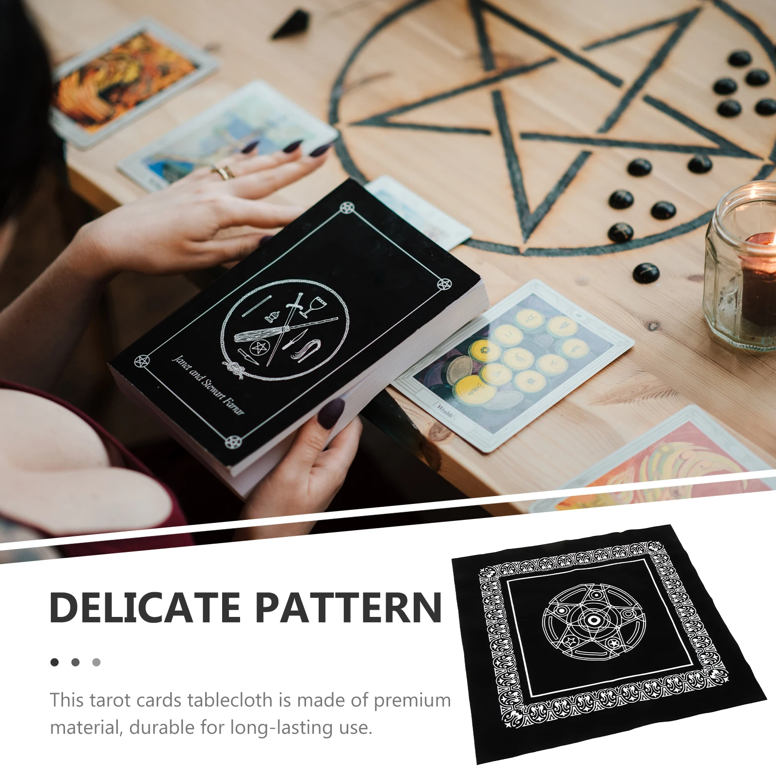 

Tarot Tablecloth White Flannel Decorative Pentagram Altar Cloth for Divination Party Ritual Sacred Indoor Outdoor Picnic