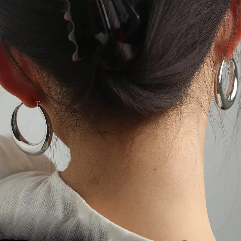 925 Sterling Silver Vintage Earrings For Women Trendy Simple Round Big Earring Jewelry Prevent Allergy Party Accessories Gift view 5