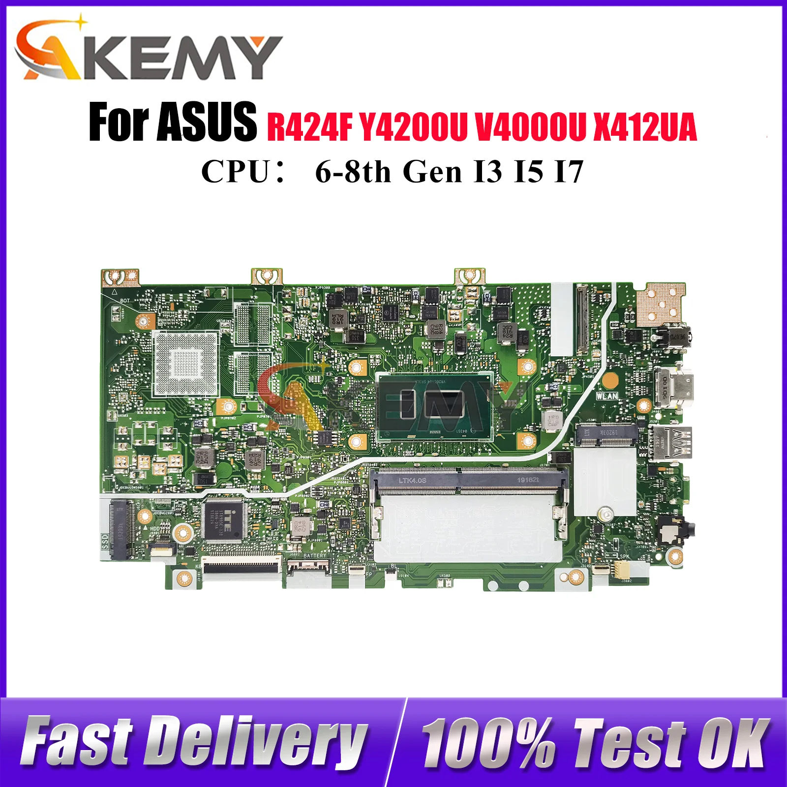 

Материнская плата для ноутбука X412UA ASUS VivoBook X412UB R424F X412U X412UA X412UF V4000U Y4200U с процессором I3 I5 I7, тест в порядке