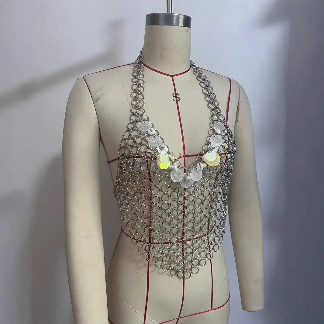 Alloy Pendant Sequin round Thin Sheet Bright Alloy Pendant Top Small Vest Body Chain Women's Fashion European Style A-Line Na...