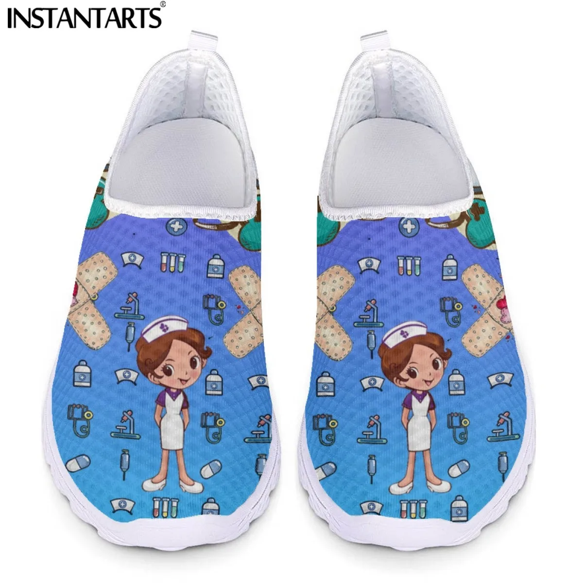 INSTANTARTS New Fashion Flat Shoes for Women Medical Paramedic Nurse Light Slip-on Mesh Sneakers for Female Casual Beach Loafers