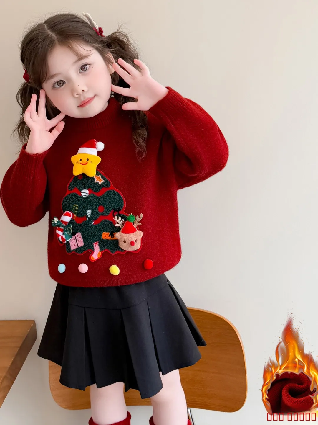 

Утепленный свитер для девочек с узором «Рождественская елка», зимняя одежда, теплый базовый слой, вязаный топ для детей до 7 лет