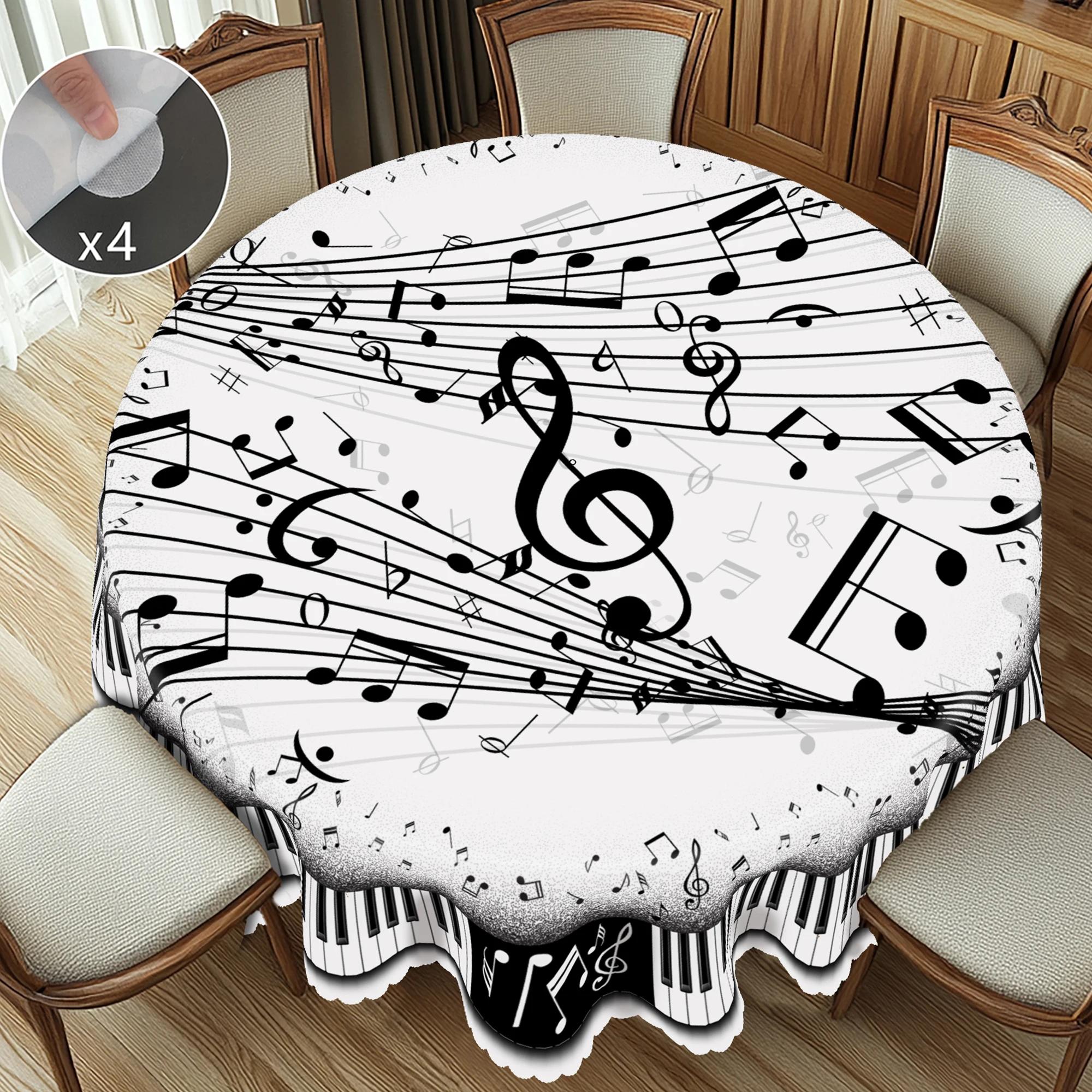 1 Piece of Music-Themed Printed Tablecloth, Black and White Note and Piano Key Pattern Design, Suitable for Holiday Parties, Camping Picnic Decoration, Birthday Parties, Kitchen Accessories, Restaurant Terrace, Tablecloths for Indoor and Outdoor Use, Perfect Gifts for Friends, Multiple Sizes Available