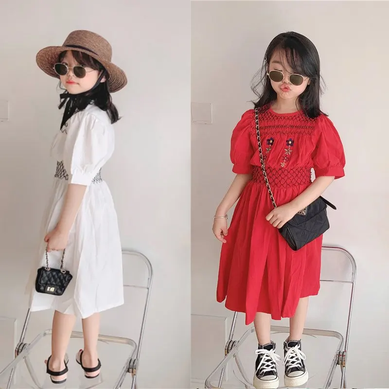 

2026 Summer Girls Embroidered Waist Dress, Korean Style Princess Gown For Kids 3-8Y