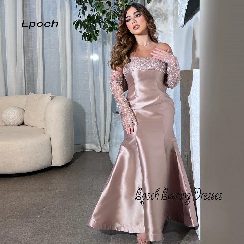 Epoch abito da sera tromba elegante manica in pizzo Custom Made muslimags raffainer Sexy senza spalline fiocco rosa abito da ballo Arabia donna 2024