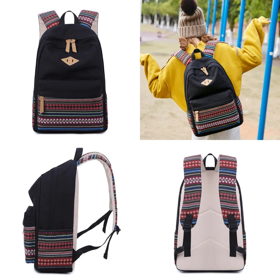 

【Новый стиль】- новый женский рюкзак в этническом стиле, холщовая сумка, рюкзак для альпинизма, повседневный школьный рюкзак для девочек-подростков.