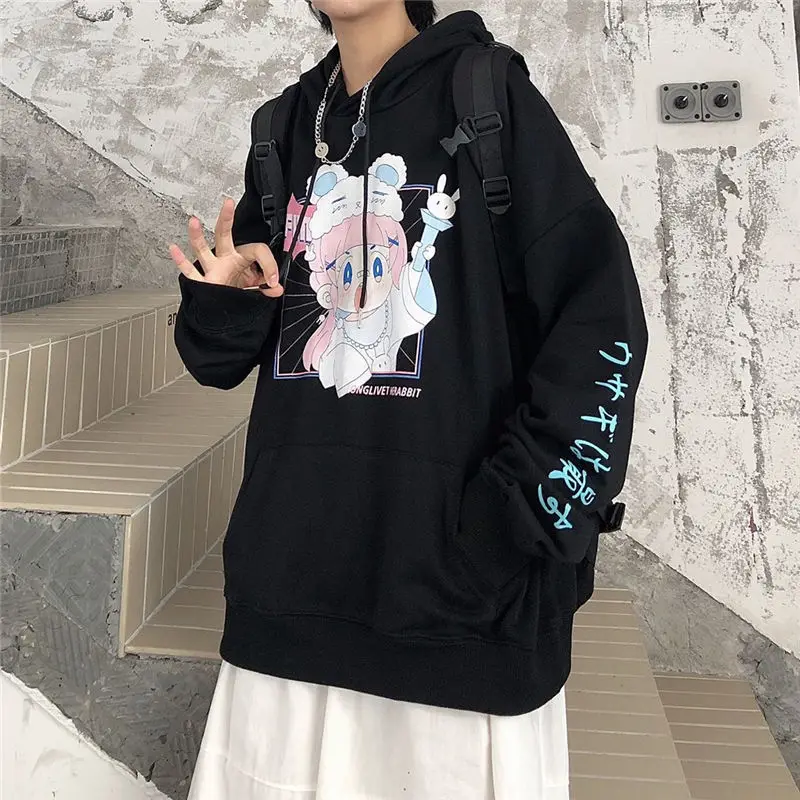 Kawaii Clothing Harajuku Anime Cartoon Print Oversized Hoodies Cute Hooded Sweatshirt Women 2024 Spring New Teen Girl Pullovers