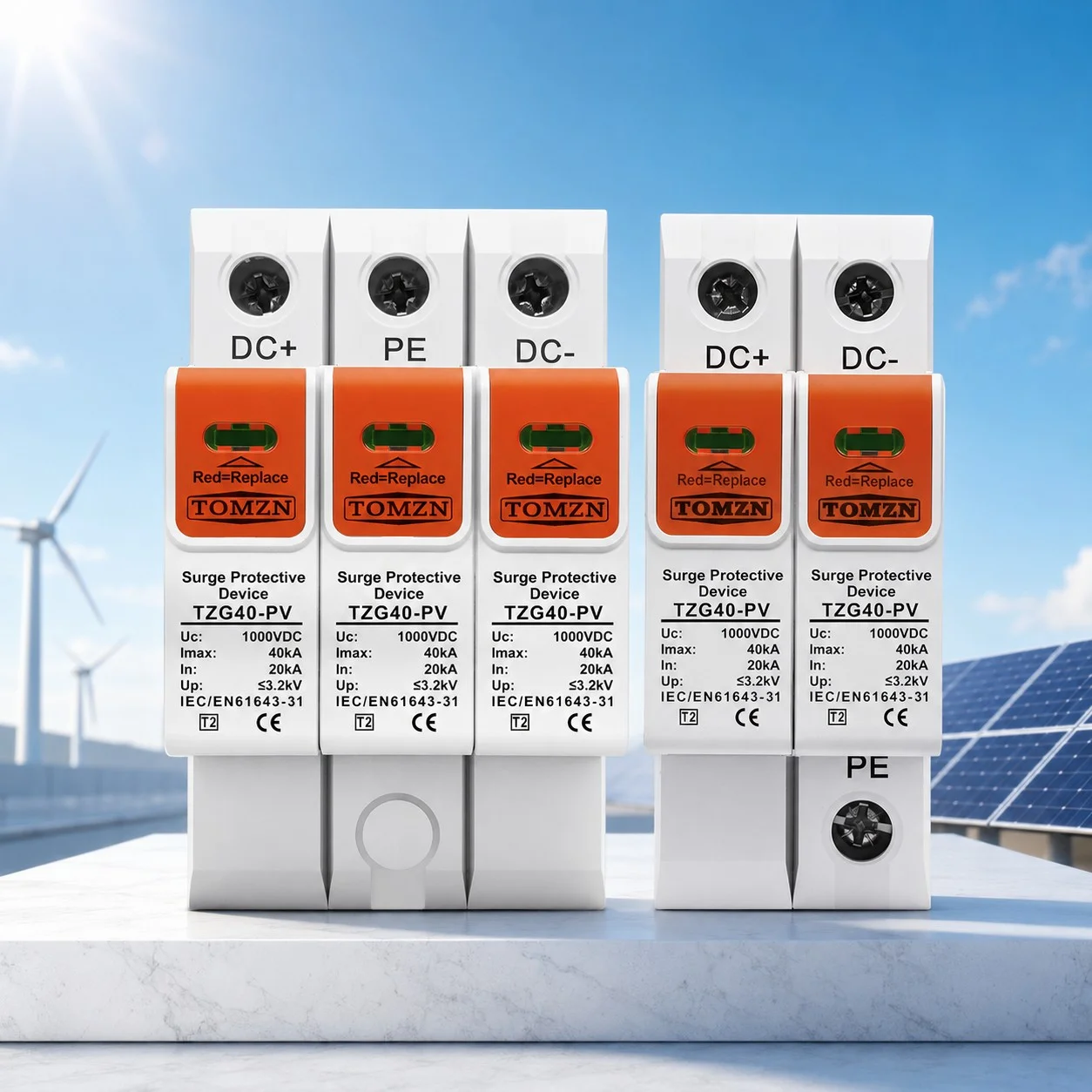 TOMZN DC SPD Low-Voltage Arrester, 500–1500V (500/600/800/1000/1200/1500V), 10-20kA & 20-40kA, for Household Surge Protection