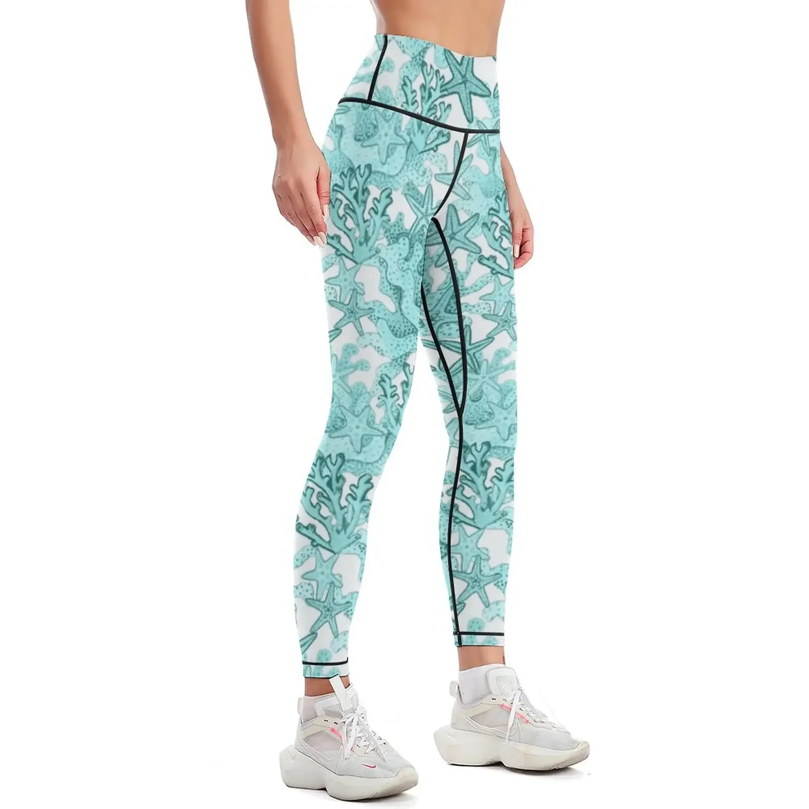 Starfish Watercolor Aqua coral reef ,ocean home decor Leggings gym sportswear woman Sweatpants workout shorts Womens Leggings
