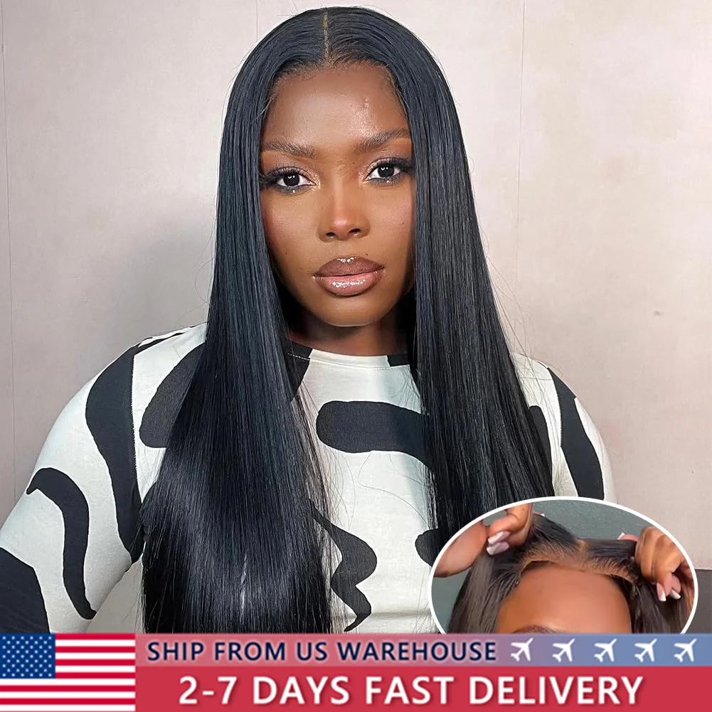 Wear Go Glueless Wig Malaysian Straight Human Hair Wig 6x4 HD Lace Front Wig Glueless Pre Plucked Human Wigs Ready To Go