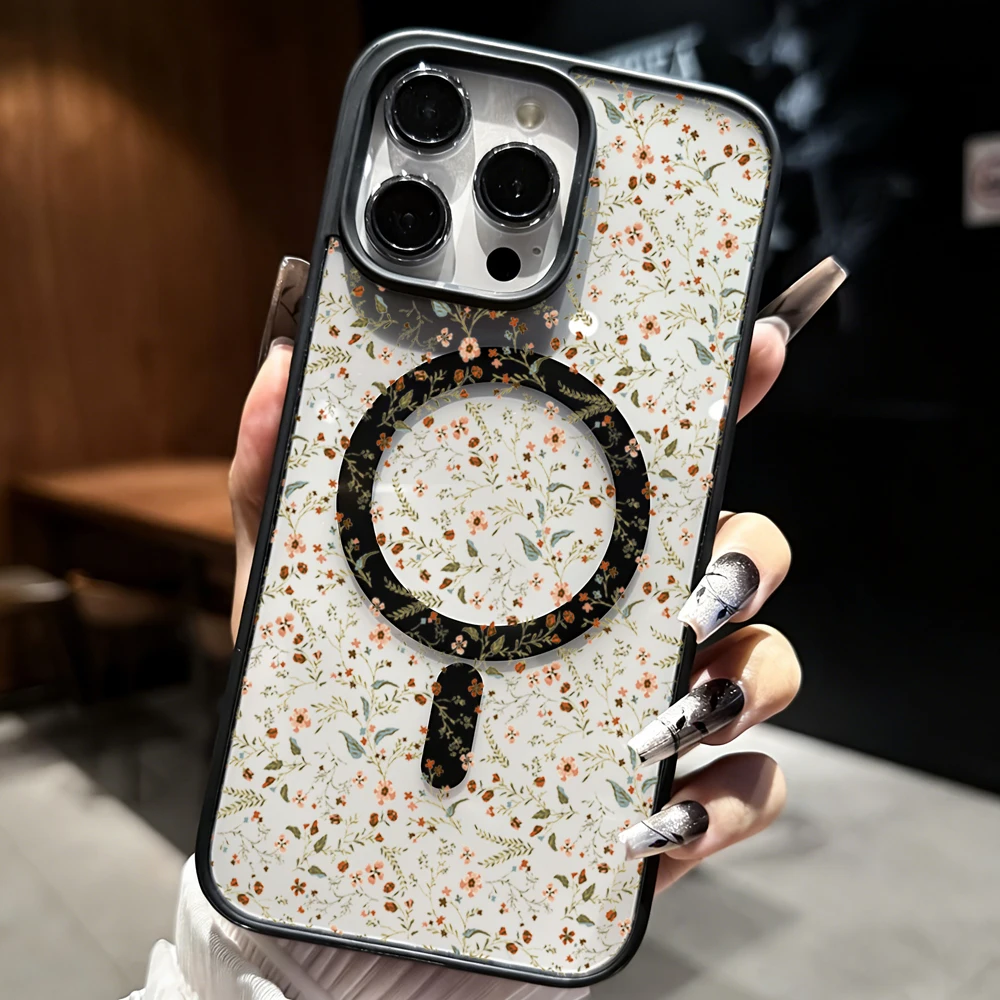 Künstlerische Blumen Transparente Hülle für Magsafe iPhone 15 16 13 Pro Max 17 14 11 13 12 Pro Max Plus Hülle Magnetisches Kabelloses Laden Coque – Detail 1
