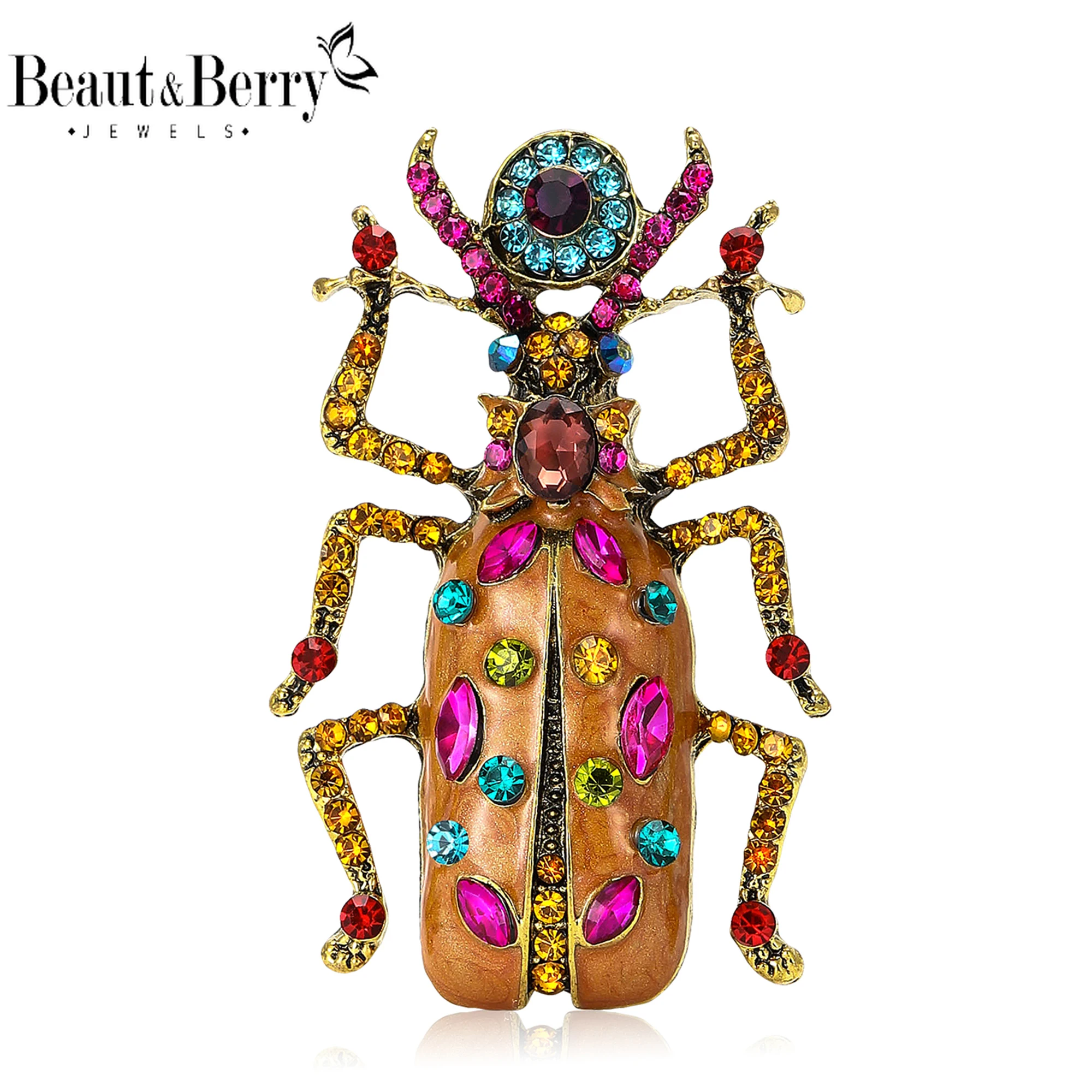 

Beaut&Berry Vintage Rhinestone Beetle Brooches for Women Unisex Insect Pins Friends Party Gifts Banquet Jewellery Accessories