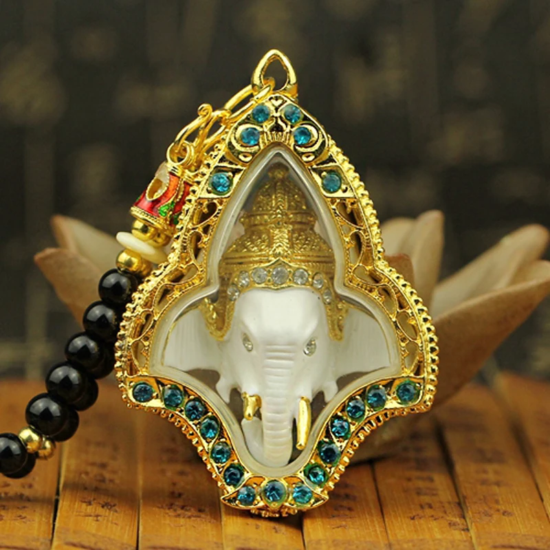 

HOT SALE Asia Thailand Temple Bring wealth money GOOD LUCK Elephant God GANESH Buddha card Pendant Amulet Efficacious talisman