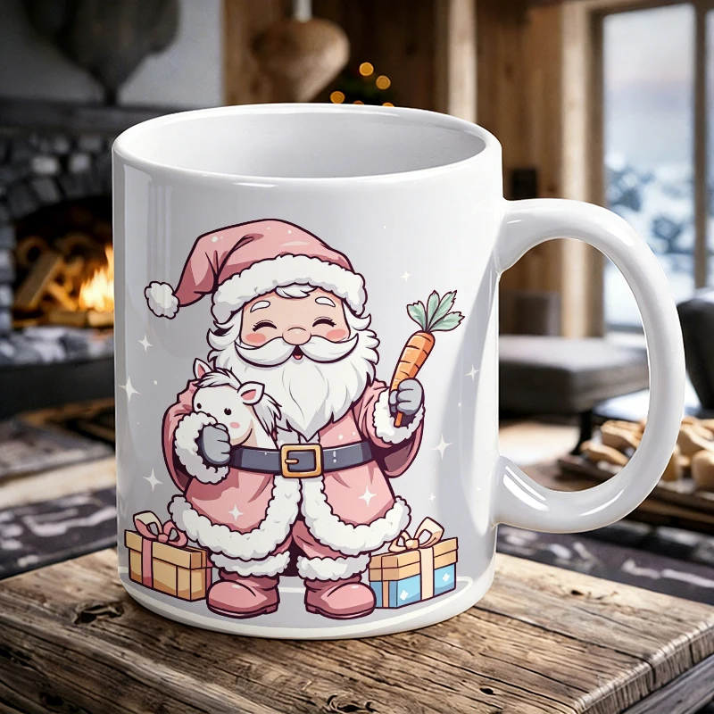 

Pink Kawaii Santa Sinterklaas Ceramic Mug, coffee cup, milk cup, office tea cup, drinking cup, fade-resistant, holiday gift
