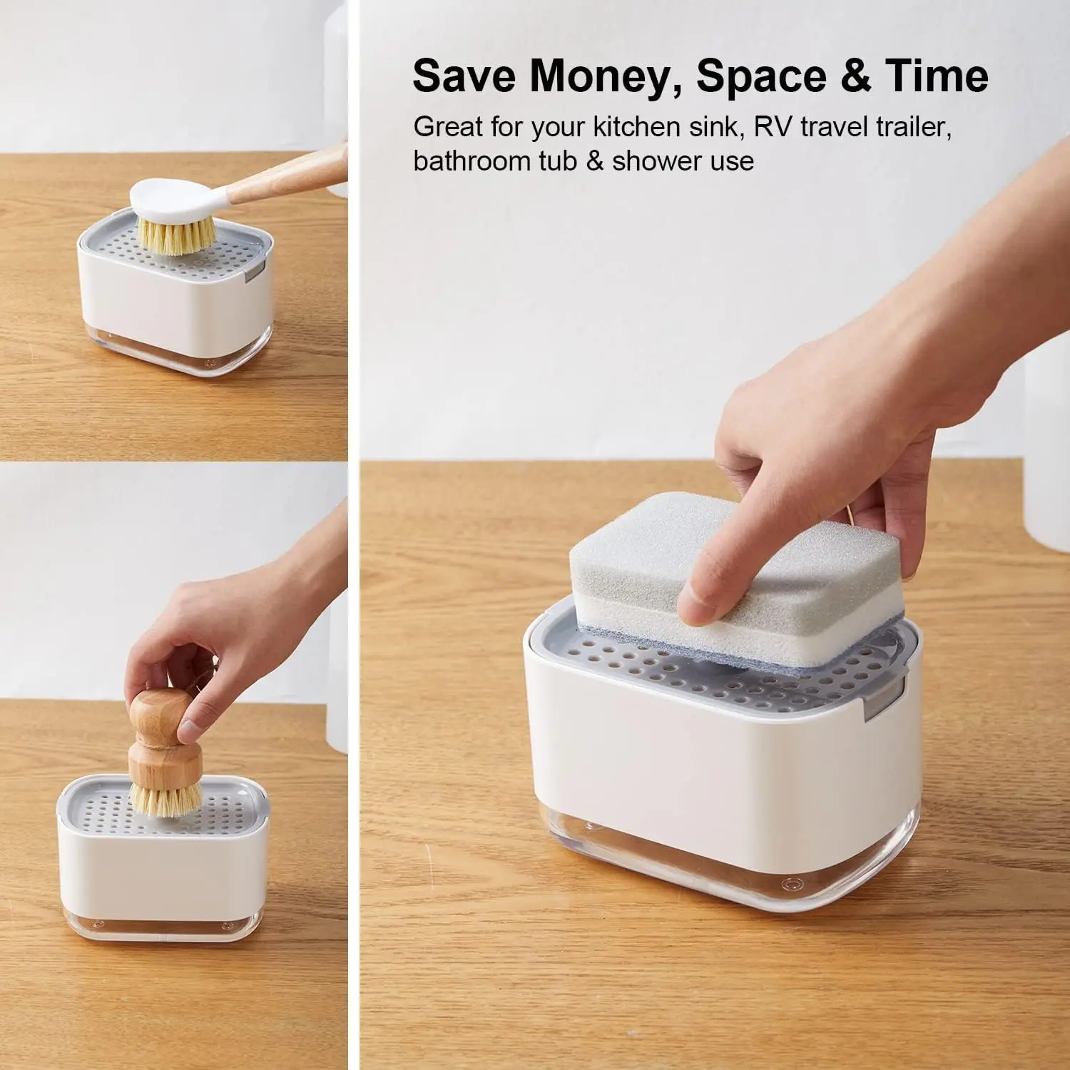 

Automatic Soap Dispenser Kitchen Bathroom Detergent Foam Box With Sponge Holder Liquid Container Press Type