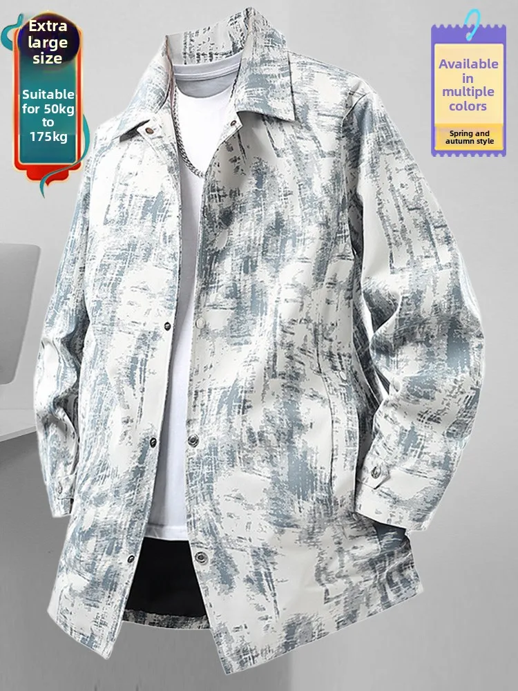 

plus Size Men's Jaet Loose Fit Mid-Length Collared Casual Sle Breathable Polyester Fabric with kets And Button Closure