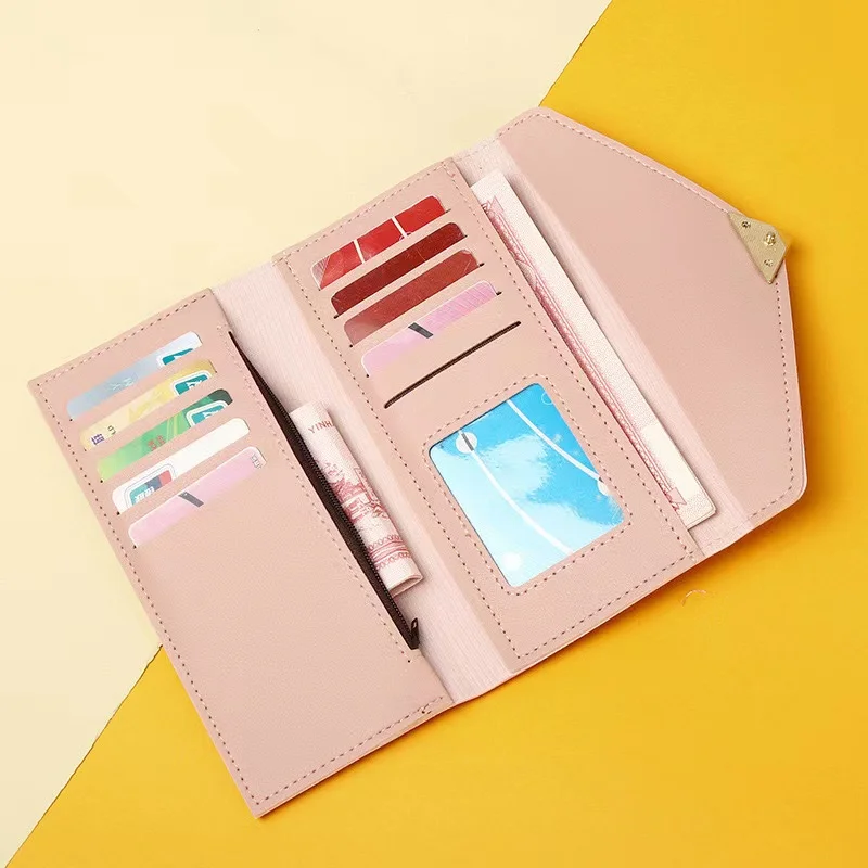 2024 new plain heart-shaped wallet ladies long multi-card buckle mobile phone women\'s wallet women\'s long wallet