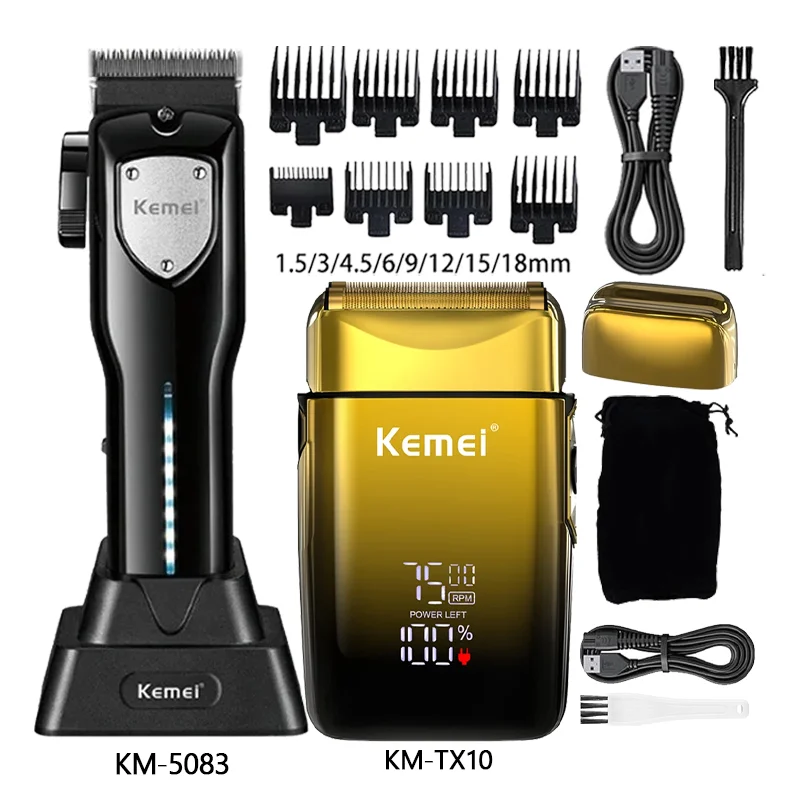 Máquina de Cortar Cabelo Masculina Profissional para Barbeiro, Aparador de Cabelo Sem Fio Recarregável Km-5083 Km-658 Km-TX10