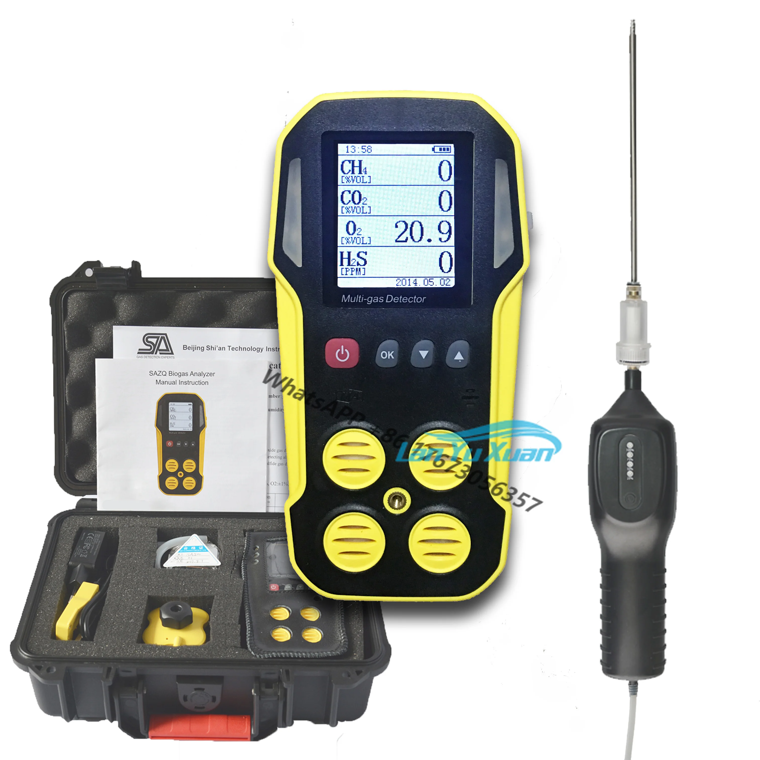 Biogas Detector CH4 O2 H2S CO2 Multi Portable  Analyzer