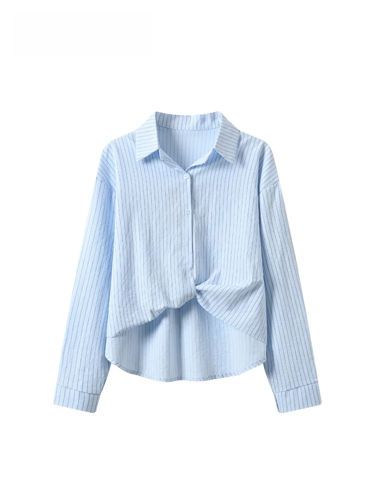 

plus Size Ne Long Sve irt Women's Spring New Sle College Sle Stripes Versatile Top Korean Loose Fit Polyester