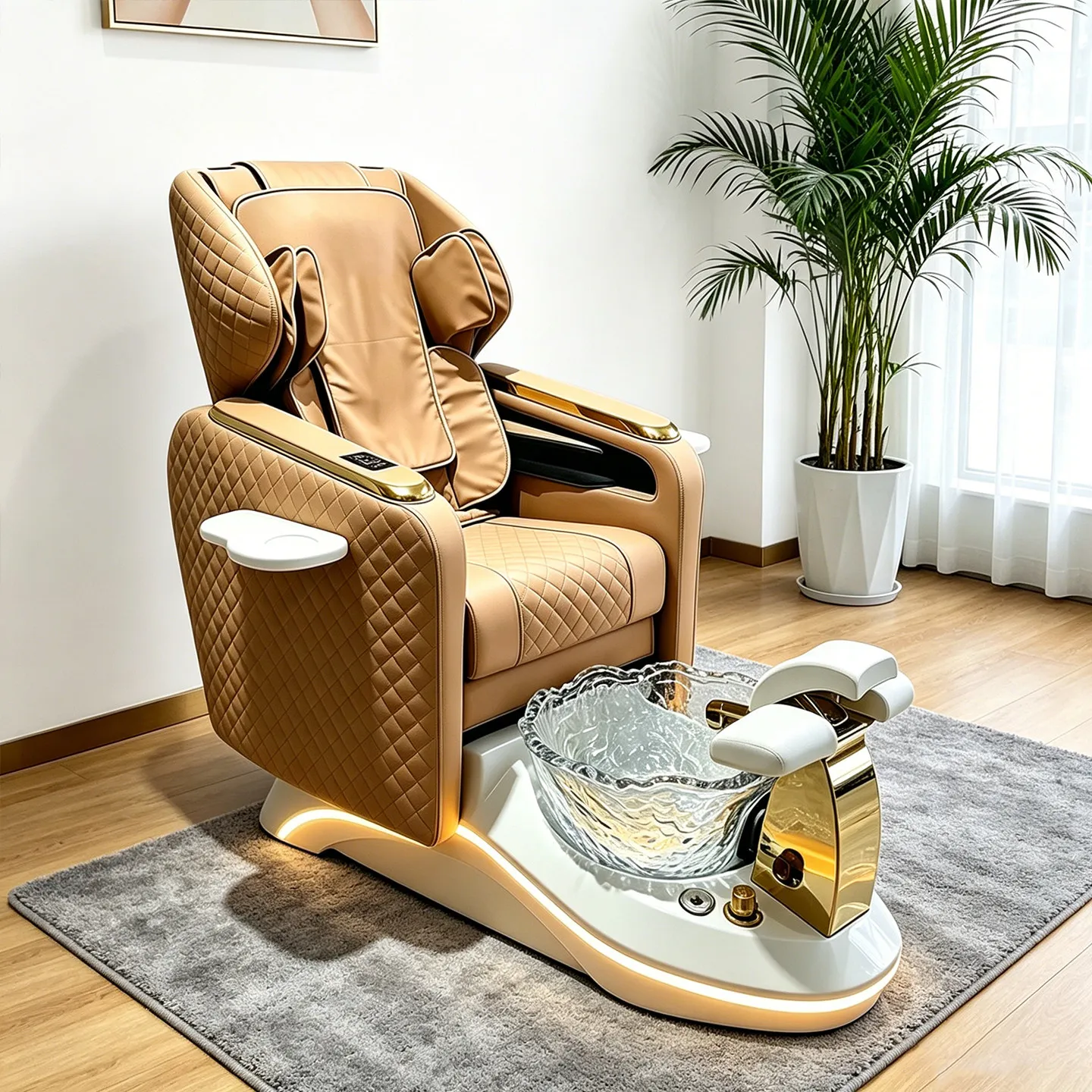 Luxury Electric Reclining Pedicure Spa Sofa Chair With Foot Bath Nail Care Massage Function And Multicolor LED Lights