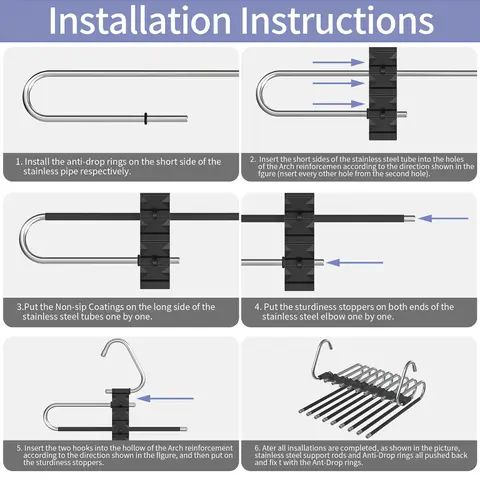 5 och 9 rutnät, hopfällbar byxhängare i rostfritt stål – flerskiktade magiska klämmor och utdragbar platsbesparande organisatör 10 best sales utdragbar klädhängare - №2