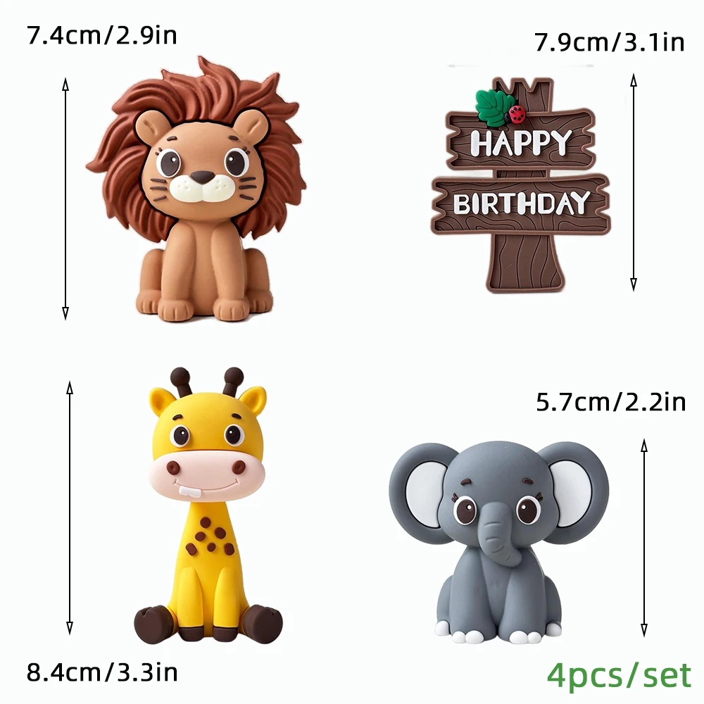 Safari Tortendekoration Wilde Tiere Löwe Elefant Giraffe Affe Dschungeltiere Wild One Kuchenaufsatz Geburtstagsparty Dekoration – Detail 8
