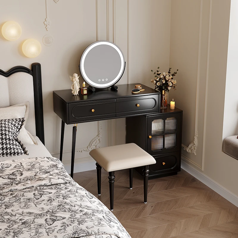 

Z Black Cosmetics Vanity Table Modern Luxury Bedside Mirror Wood Dressing Table Chair European Penteadeira Postmodern FurnitureZ