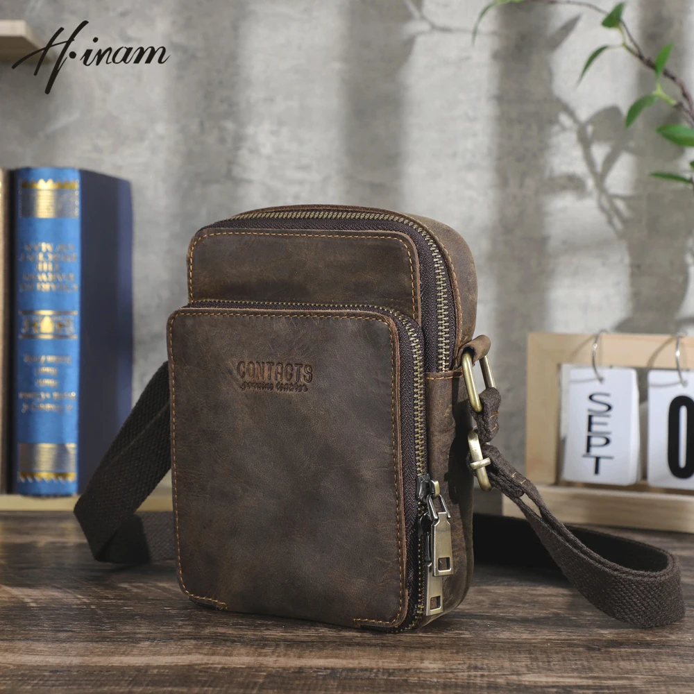 Vintage Genuine Leather Men Shoulder Crossbody Bags Luxury design Handbag Messenger Phone Cards Bag Tote Travel Men Daily Bag